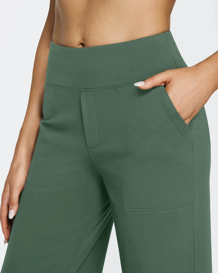 Cristina | Pantalones Mujer Tiro Alto Pierna Ancha con Bolsillos