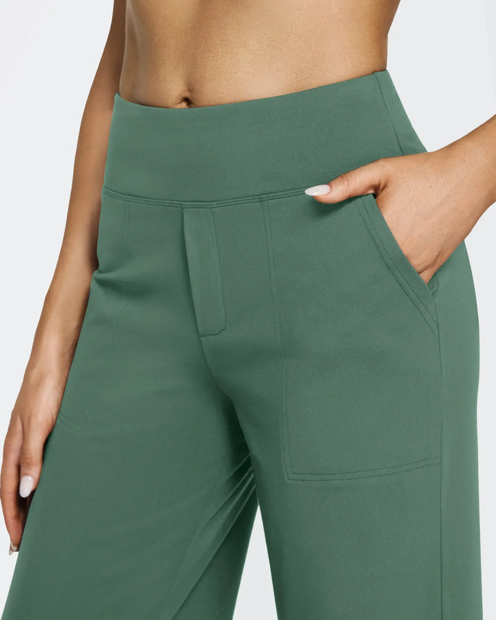 Cristina | Pantalones Mujer Tiro Alto Pierna Ancha con Bolsillos