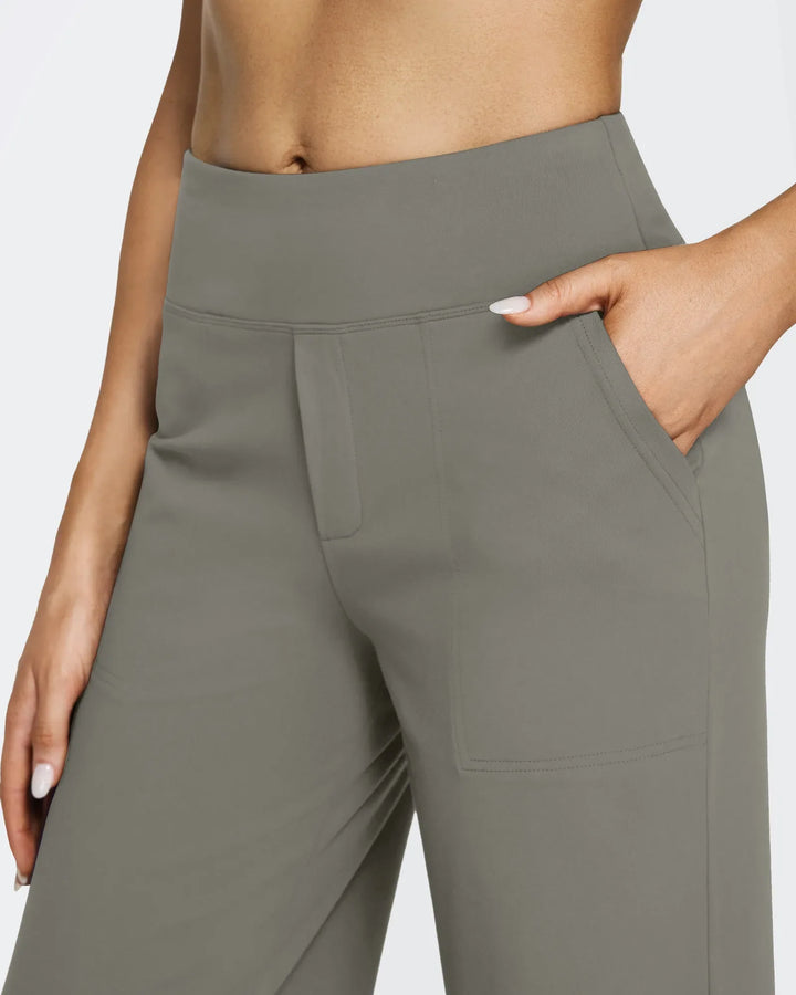 Cristina | Pantalones Mujer Tiro Alto Pierna Ancha con Bolsillos