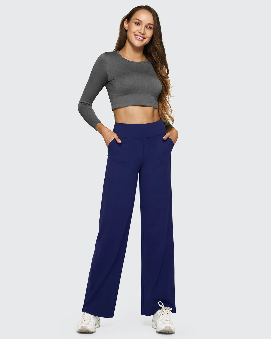 Cristina | Pantalones Mujer Tiro Alto Pierna Ancha con Bolsillos
