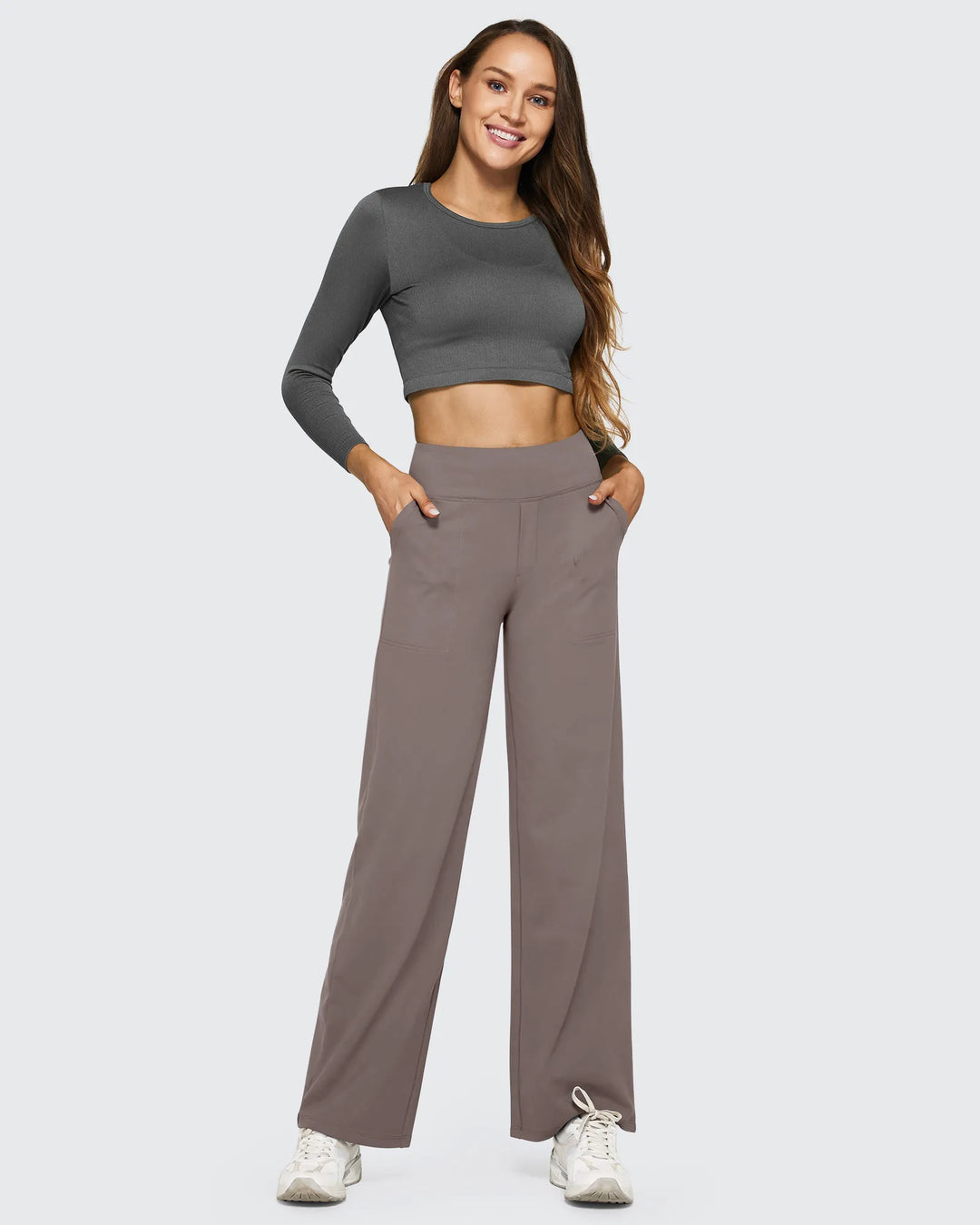 Cristina | Pantalones Mujer Tiro Alto Pierna Ancha con Bolsillos
