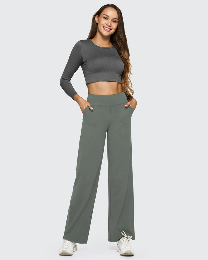 Cristina | Pantalones Mujer Tiro Alto Pierna Ancha con Bolsillos