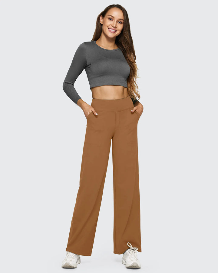 Cristina | Pantalones Mujer Tiro Alto Pierna Ancha con Bolsillos