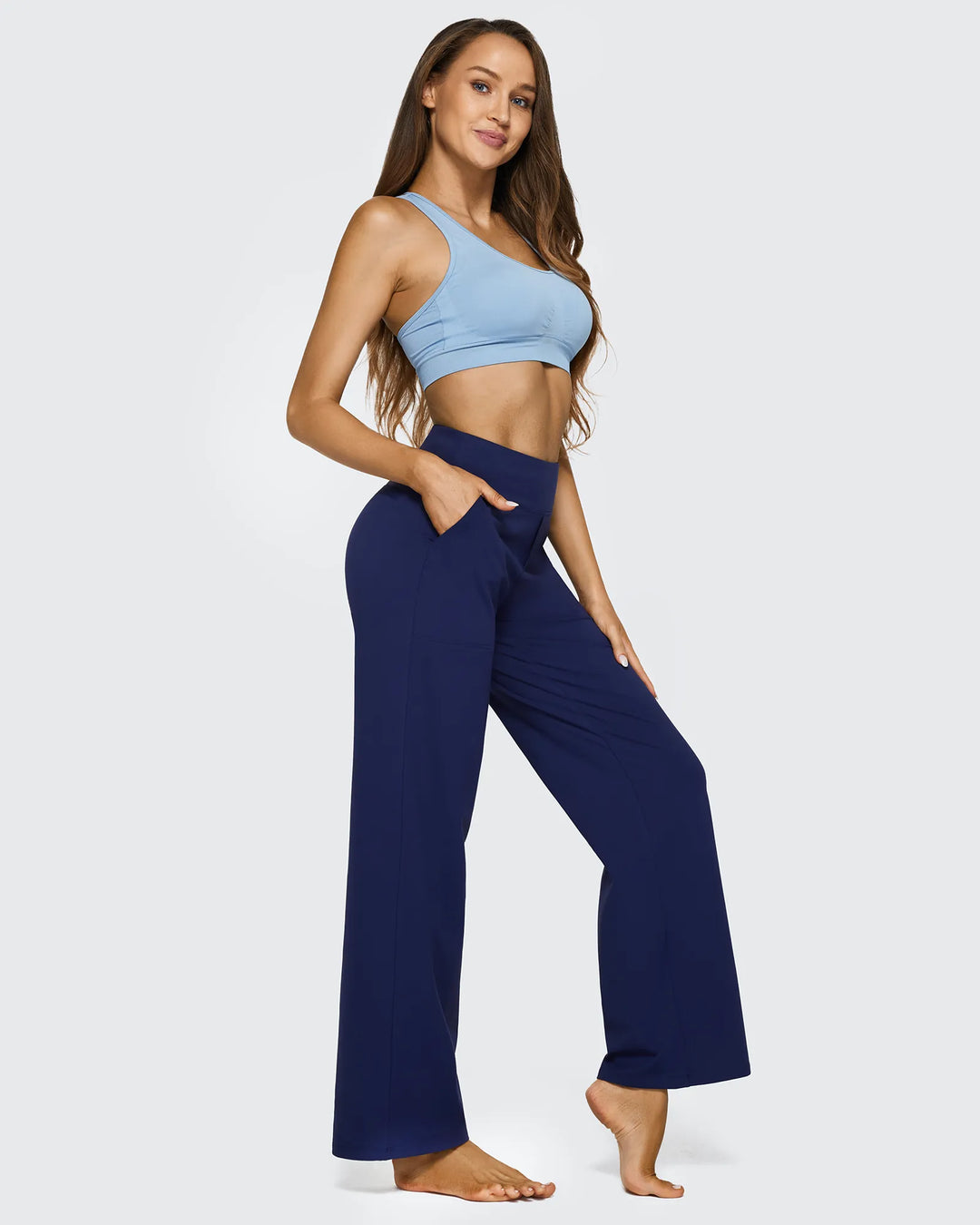 Cristina | Pantalones Mujer Tiro Alto Pierna Ancha con Bolsillos
