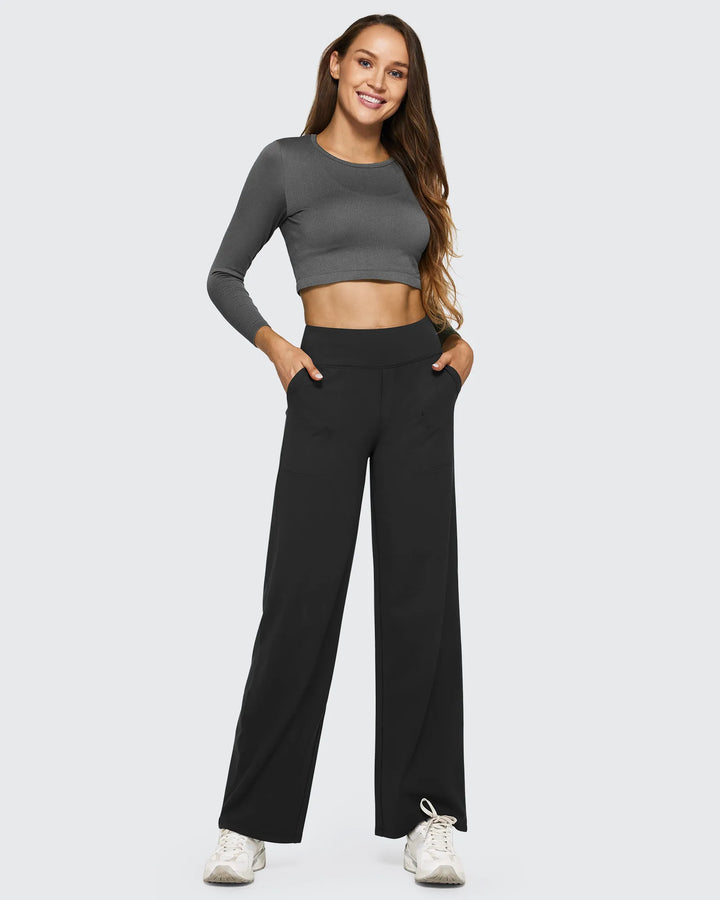 Cristina | Pantalones Mujer Tiro Alto Pierna Ancha con Bolsillos