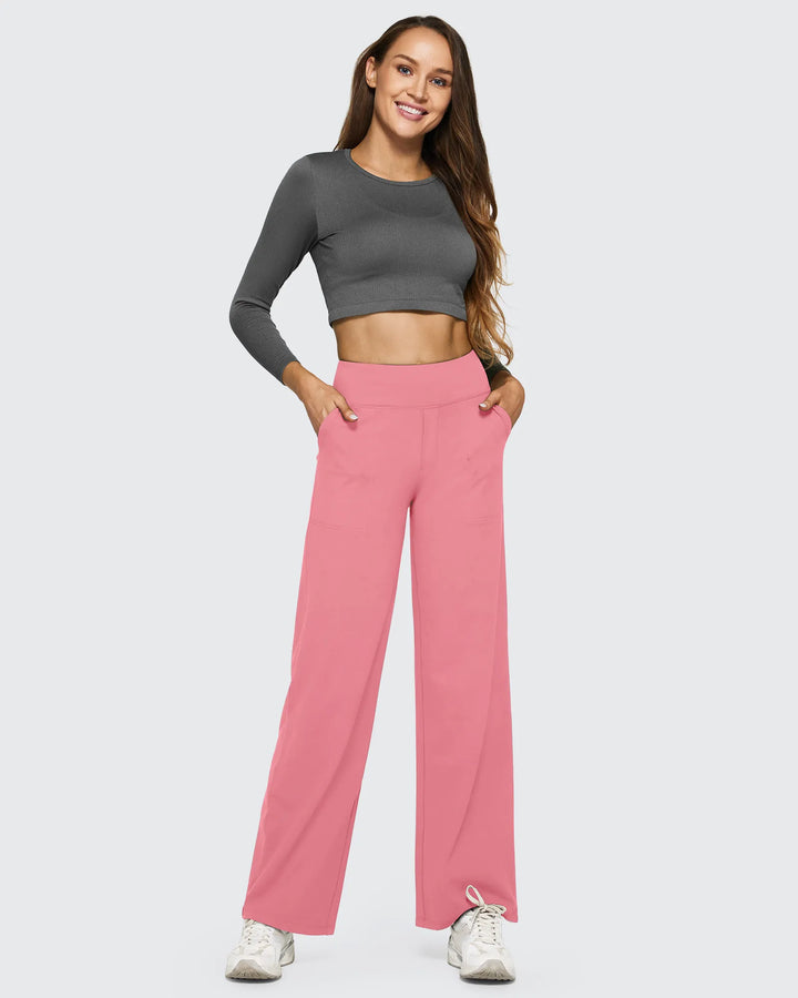 Cristina | Pantalones Mujer Tiro Alto Pierna Ancha con Bolsillos