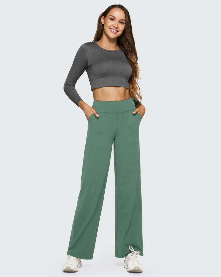 Cristina | Pantalones Mujer Tiro Alto Pierna Ancha con Bolsillos