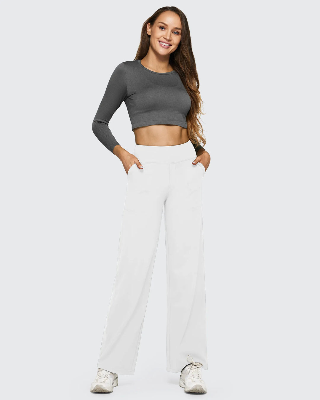 Cristina | Pantalones Mujer Tiro Alto Pierna Ancha con Bolsillos