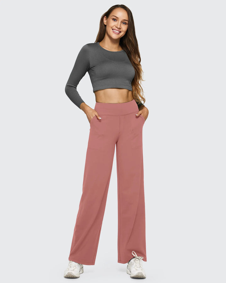 Cristina | Pantalones Mujer Tiro Alto Pierna Ancha con Bolsillos