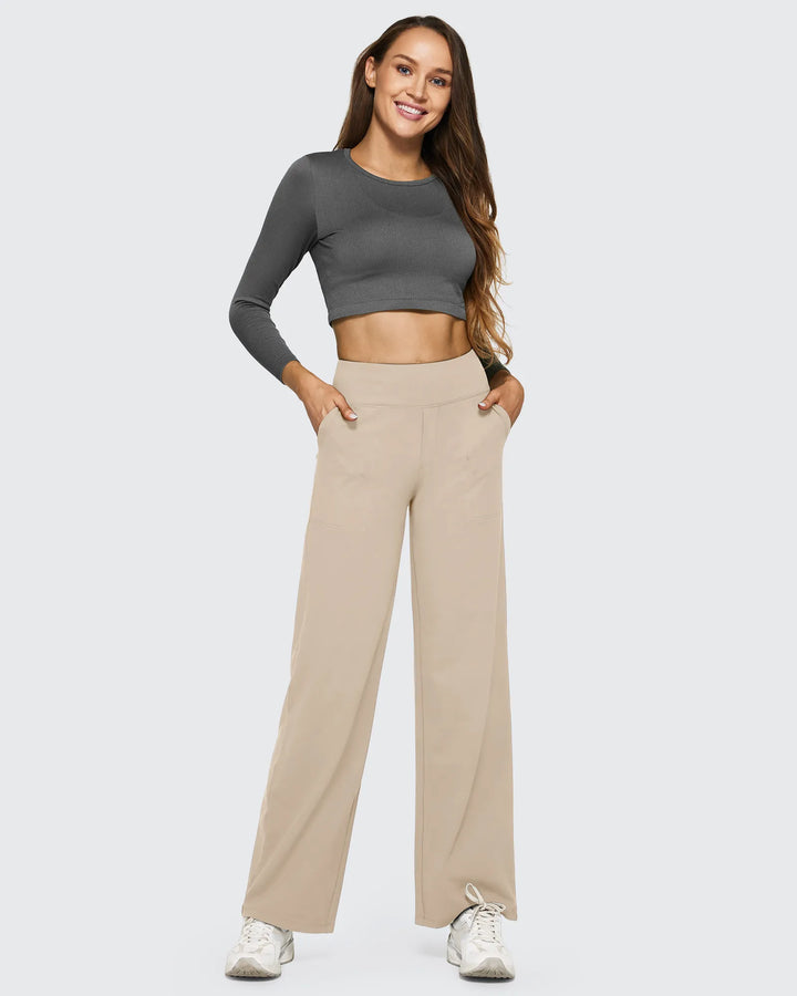 Cristina | Pantalones Mujer Tiro Alto Pierna Ancha con Bolsillos