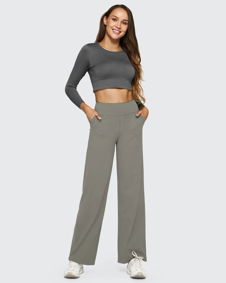 Cristina | Pantalones Mujer Tiro Alto Pierna Ancha con Bolsillos