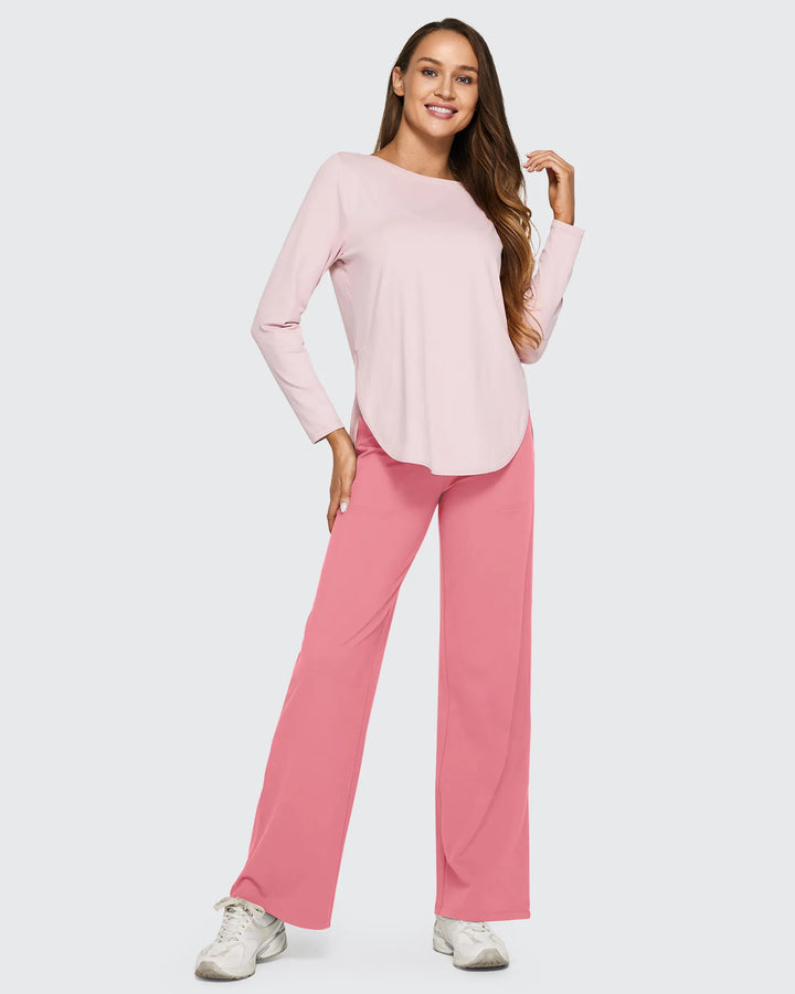 Cristina | Pantalones Mujer Tiro Alto Pierna Ancha con Bolsillos