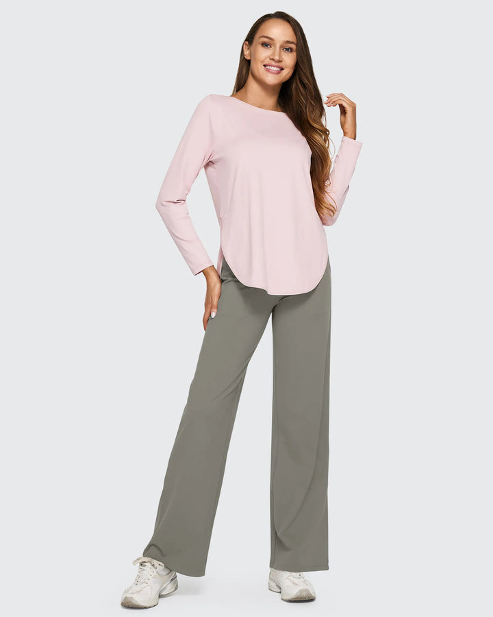 Cristina | Pantalones Mujer Tiro Alto Pierna Ancha con Bolsillos