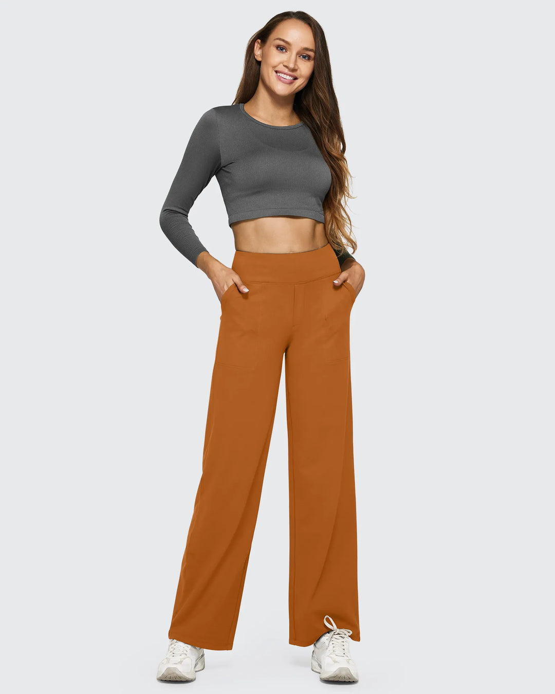 Cristina | Pantalones Mujer Tiro Alto Pierna Ancha con Bolsillos