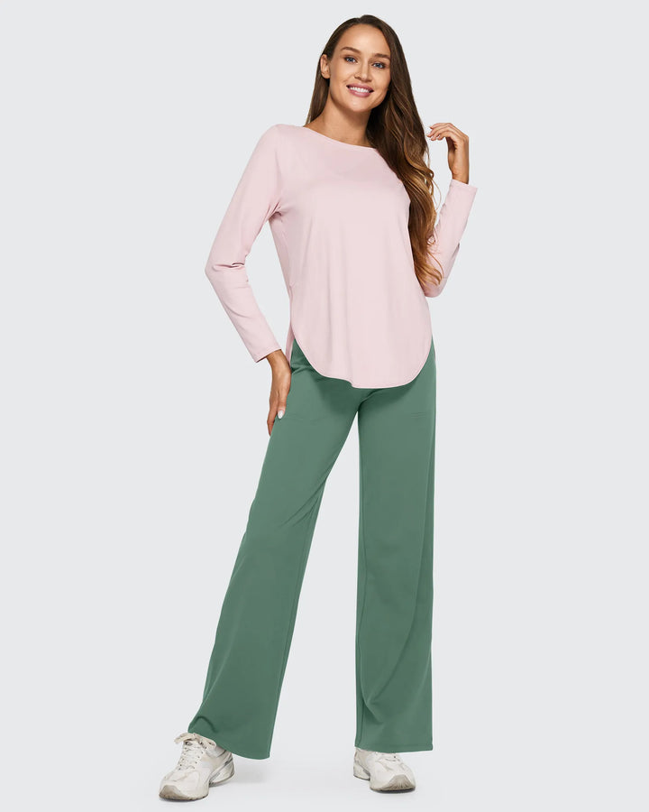 Cristina | Pantalones Mujer Tiro Alto Pierna Ancha con Bolsillos