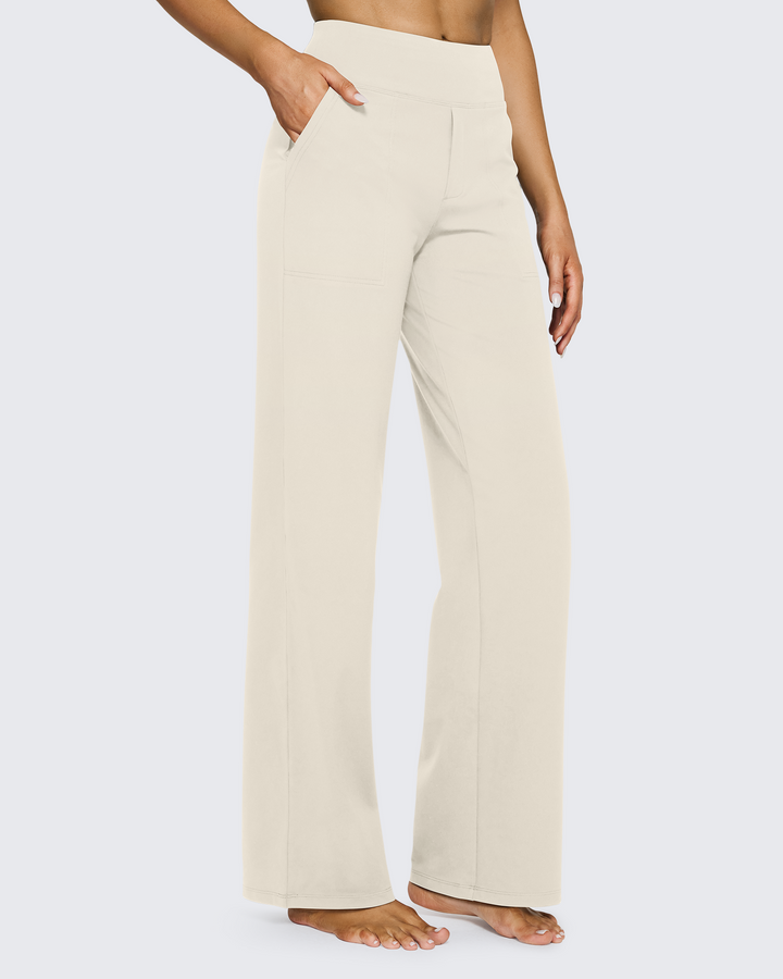 Cristina | Pantalones Mujer Tiro Alto Pierna Ancha con Bolsillos