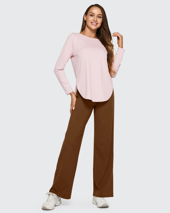 Cristina | Pantalones Mujer Tiro Alto Pierna Ancha con Bolsillos