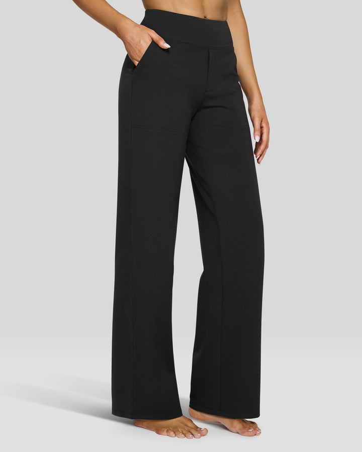 Cristina | Pantalones Mujer Tiro Alto Pierna Ancha con Bolsillos