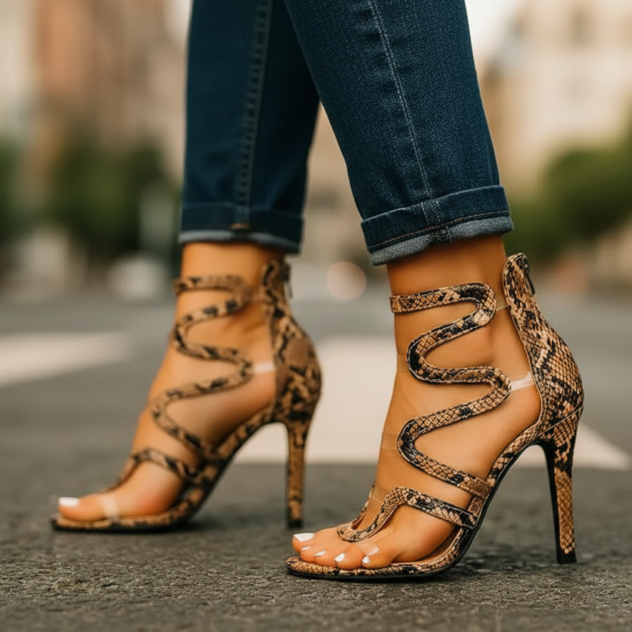 Cristina | Sandalias de Tacón con Tiras Transparentes