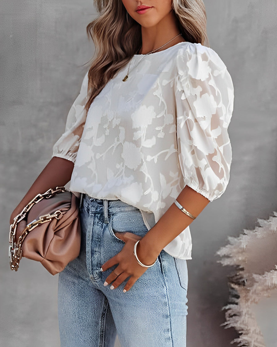Daniela | Blusa Floral de Chifón Manga Corta