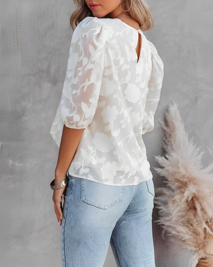 Daniela | Blusa Floral de Chifón Manga Corta