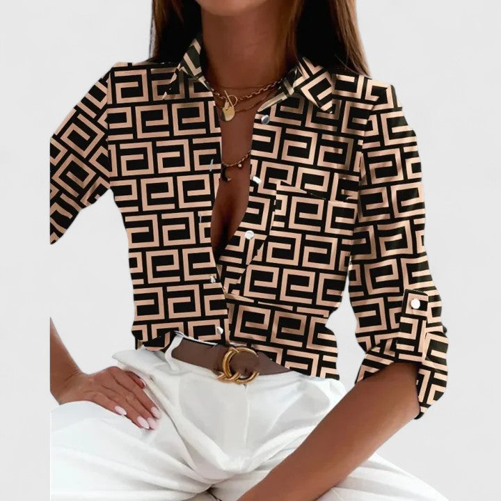 Daniela | Blusa Mujer Estampado Geométrico Manga Larga