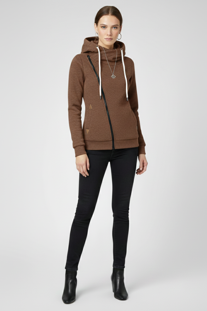 Daniela | Sudadera con Capucha Zip Asimétrico Mujer