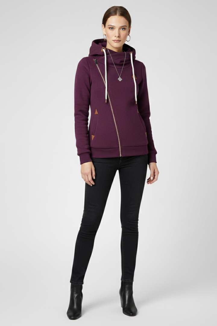 Daniela | Sudadera con Capucha Zip Asimétrico Mujer