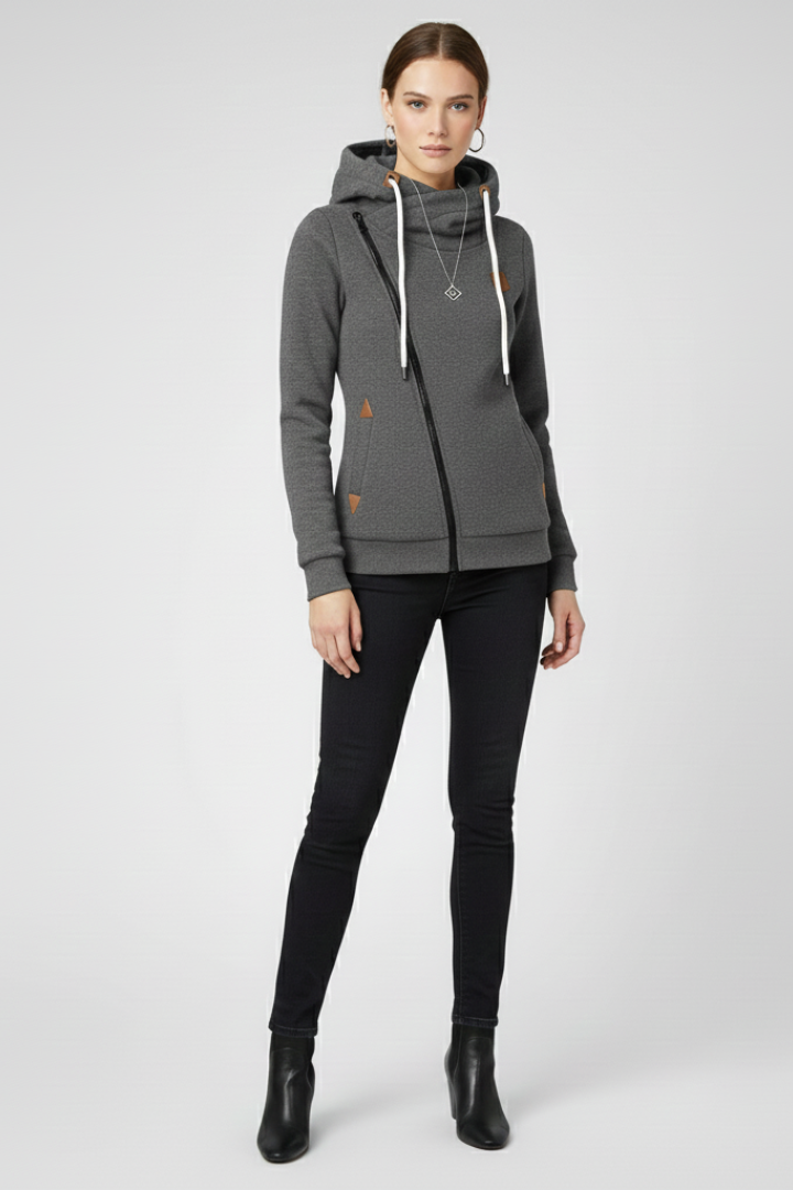 Daniela | Sudadera con Capucha Zip Asimétrico Mujer