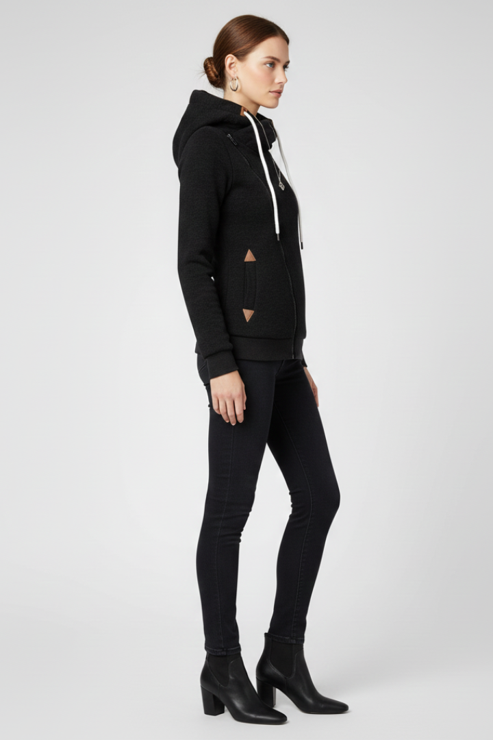 Daniela | Sudadera con Capucha Zip Asimétrico Mujer