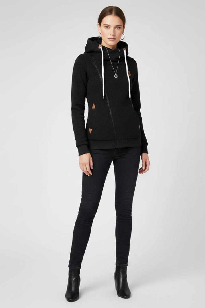 Daniela | Sudadera con Capucha Zip Asimétrico Mujer
