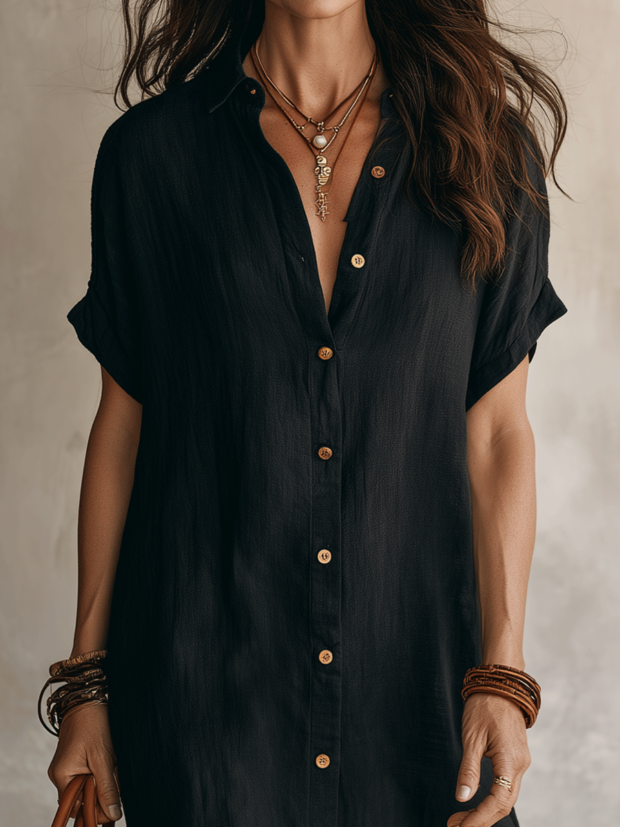 Daniela | Vestido Midi Mujer Negro Botones
