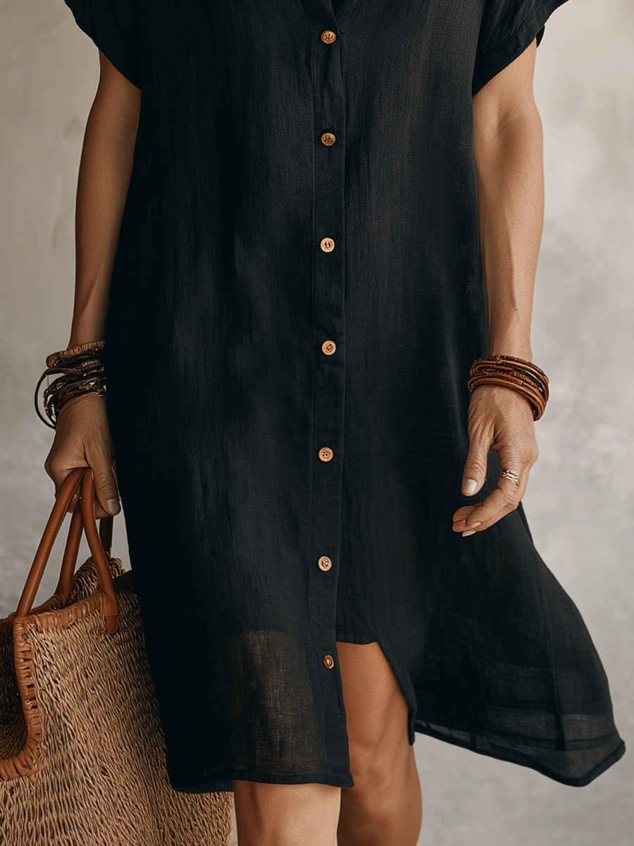 Daniela | Vestido Midi Mujer Negro Botones