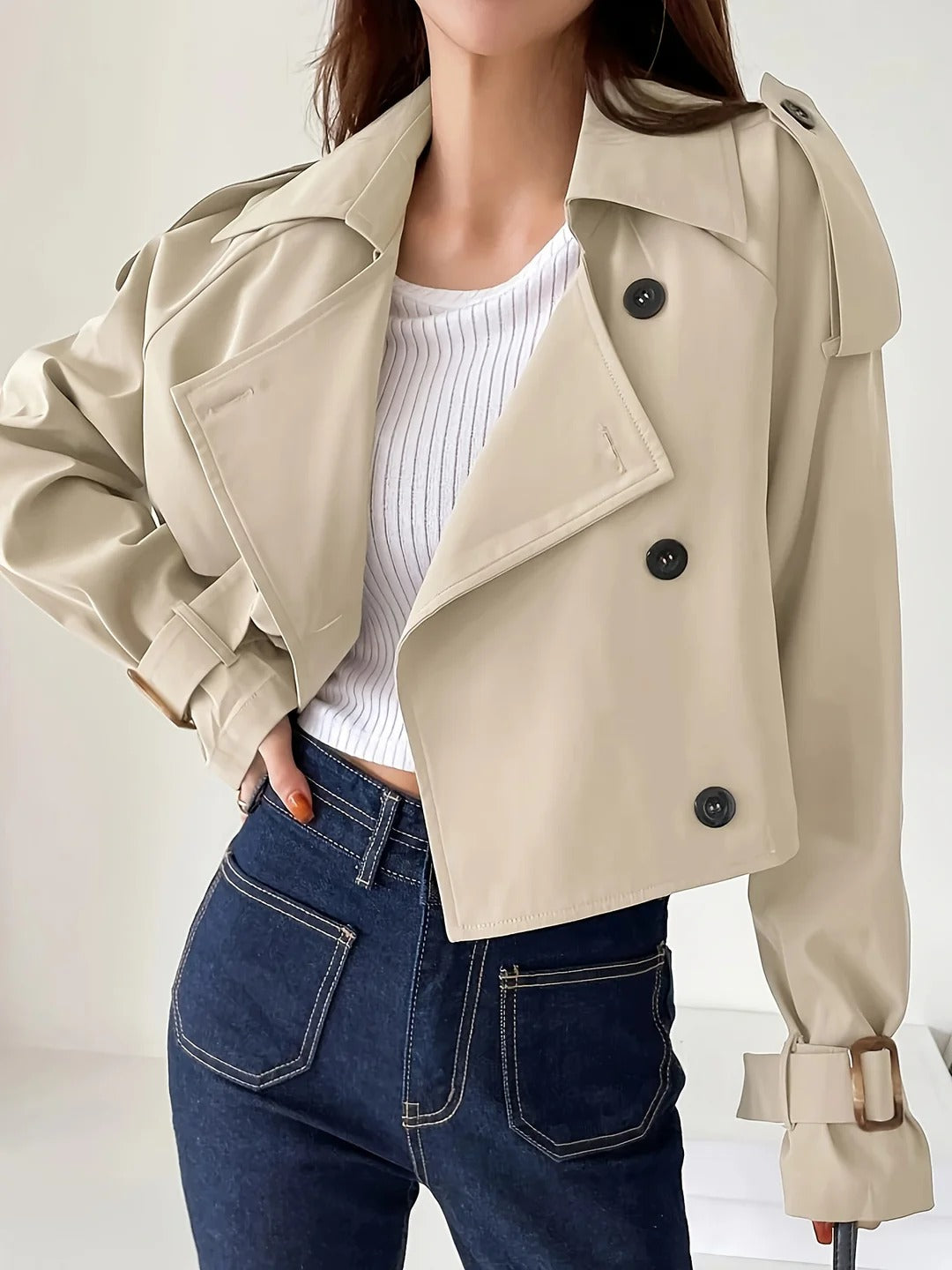 Diana | Gabardina Mujer Cropped Trench Beige