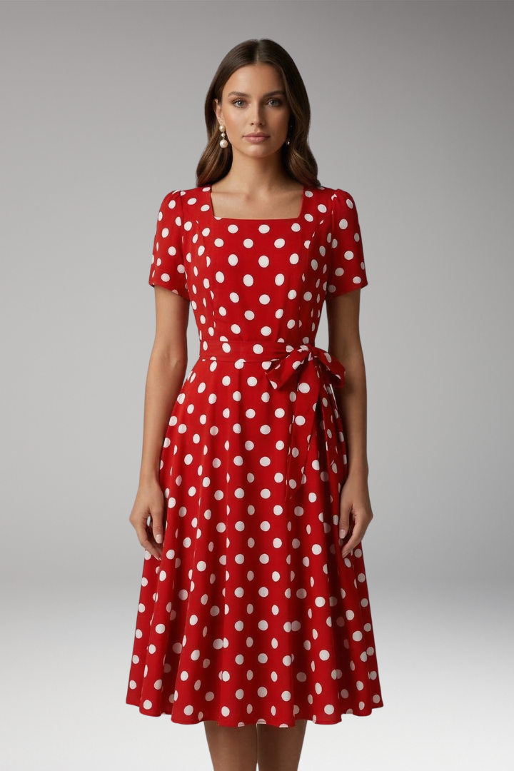 Diana | Vestido Midi Mujer Lunares Manga Corta