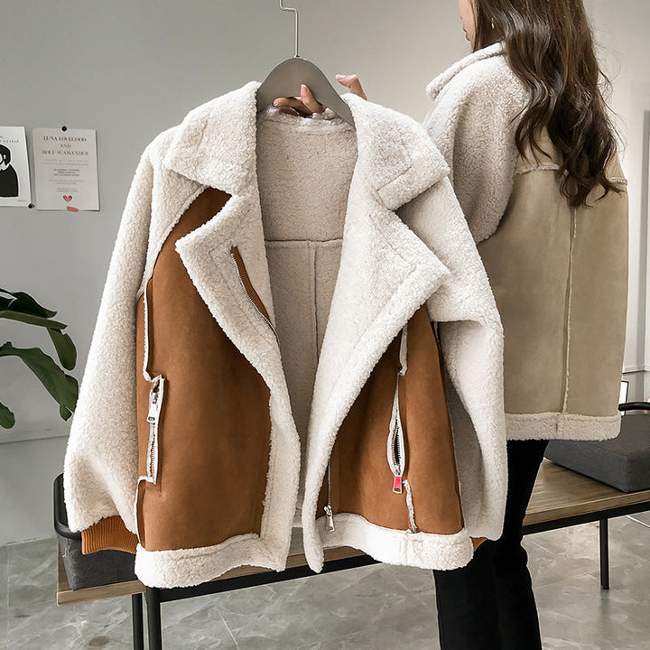 Elena | Abrigos Mujer Shearling Chaqueta Solapa Cremallera