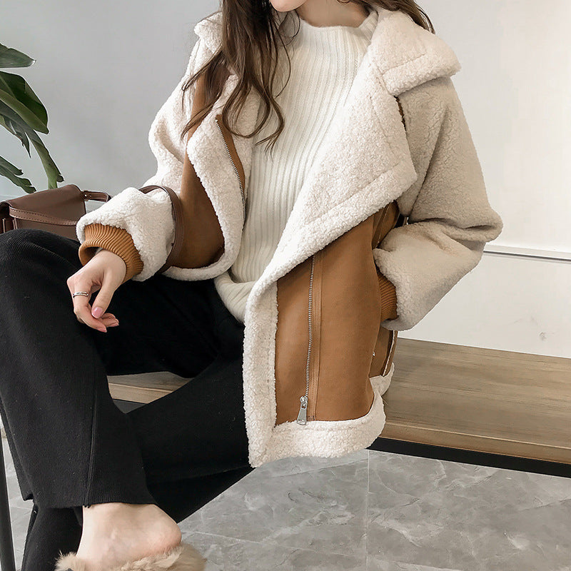 Elena | Abrigos Mujer Shearling Chaqueta Solapa Cremallera