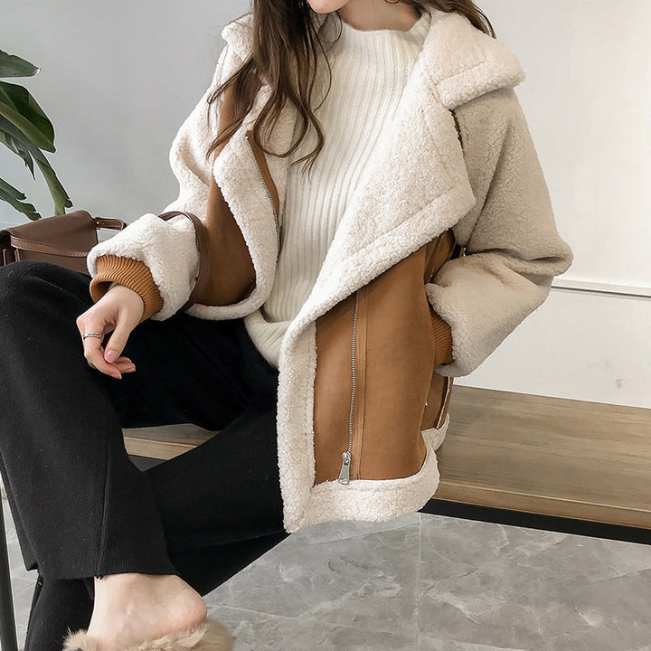 Elena | Abrigos Mujer Shearling Chaqueta Solapa Cremallera