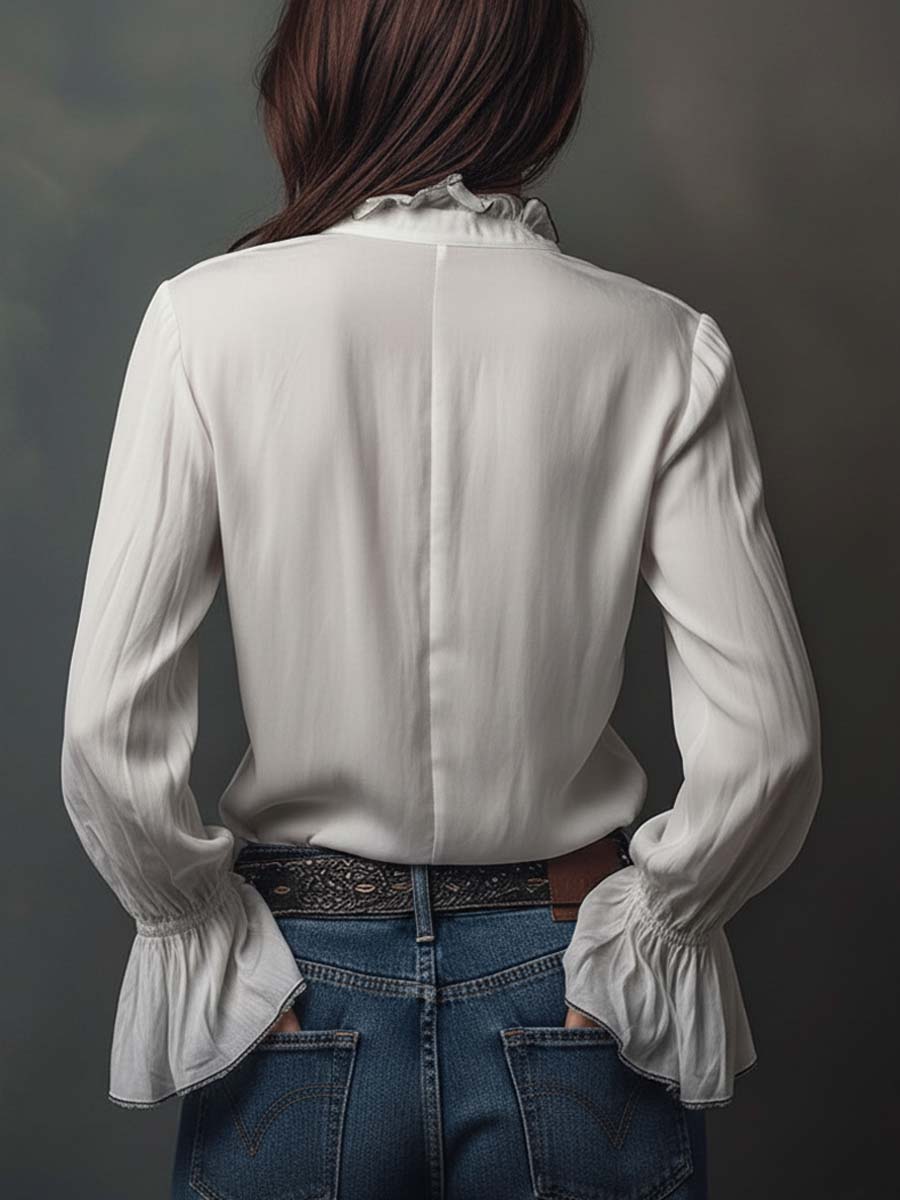 Elena | Blusa Manga Larga Cuello Camisero con Cremallera