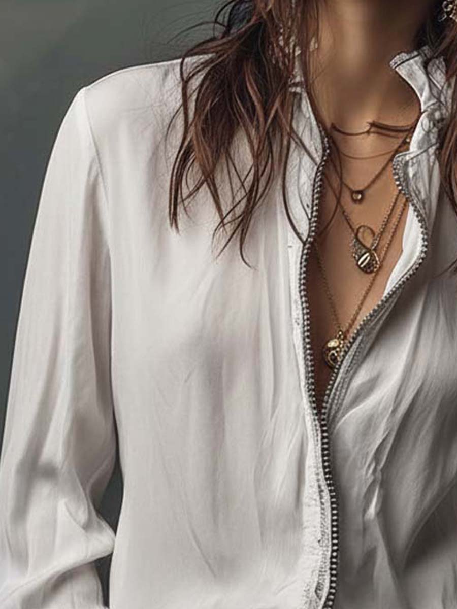Elena | Blusa Manga Larga Cuello Camisero con Cremallera