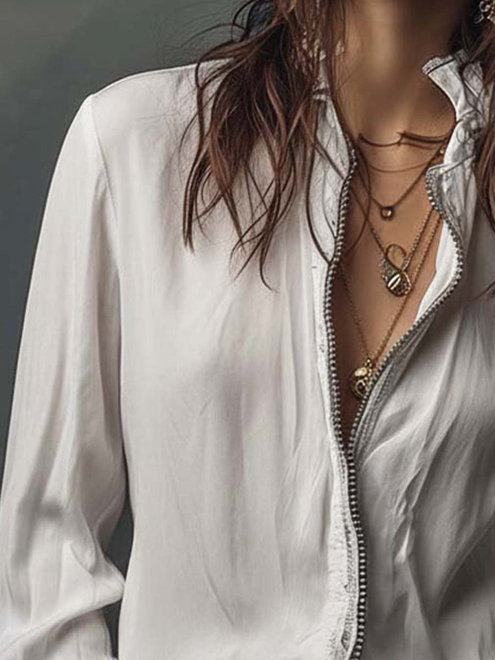 Elena | Blusa Manga Larga Cuello Camisero con Cremallera