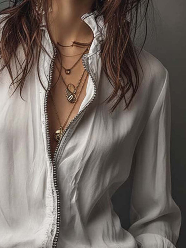 Elena | Blusa Manga Larga Cuello Camisero con Cremallera