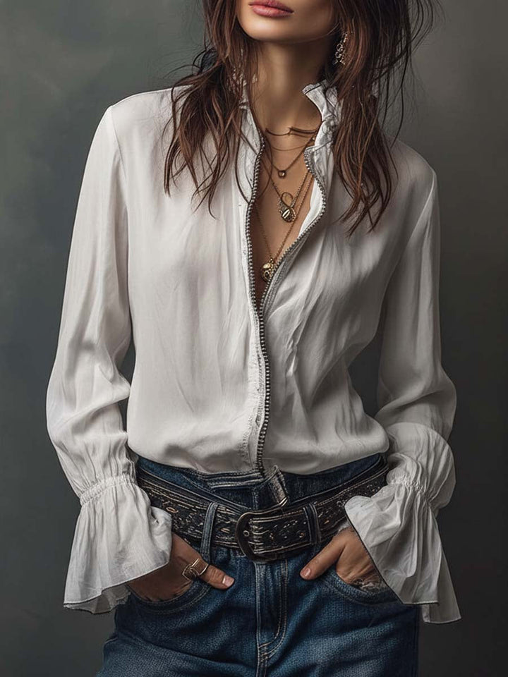 Elena | Blusa Manga Larga Cuello Camisero con Cremallera