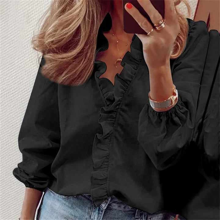 Elena | Blusas Mujer Manga Larga con Volantes Cuello V