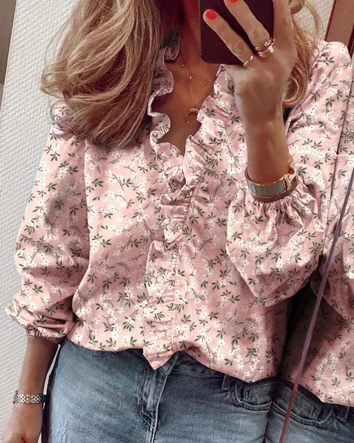 Elena | Blusas Mujer Manga Larga con Volantes Cuello V
