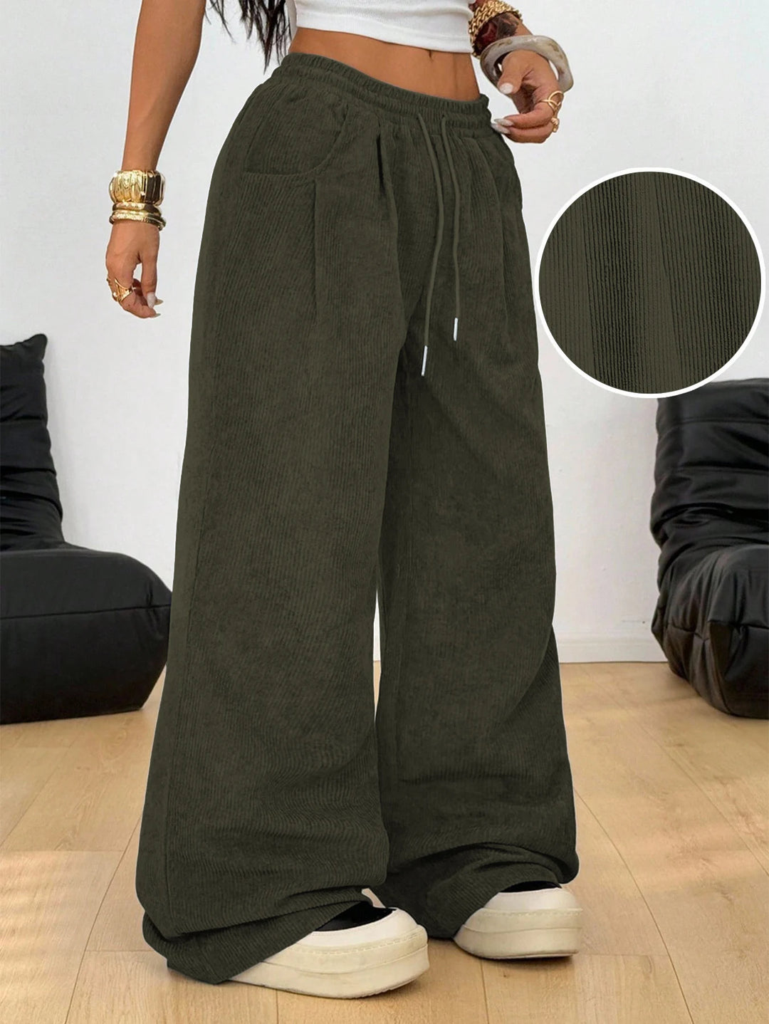 Elena | Pantalones Mujer Pata Ancha Cordón