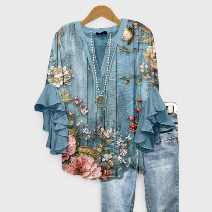 Eva | Blusa Floral Manga Larga Cuello V