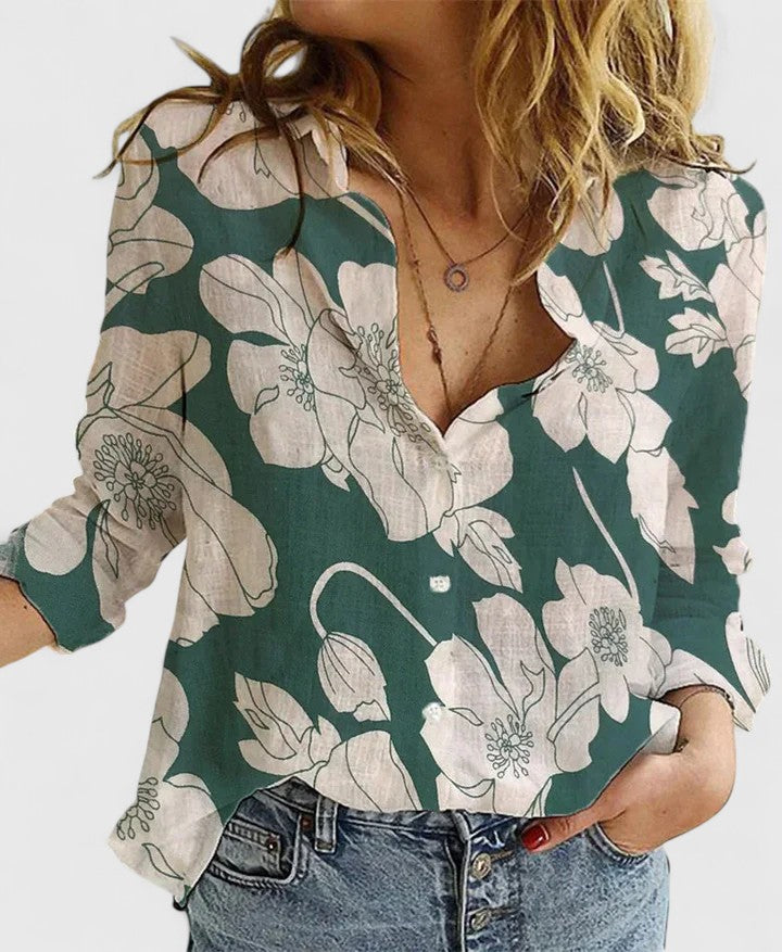 Eva | Camisa Lino Manga Larga Cuello Solapa Botones