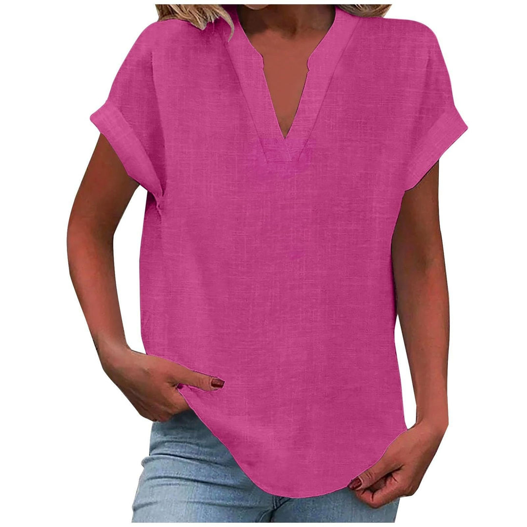 Eva | Camiseta de Lino Mujer Cuello V Manga Corta Corte Relajado