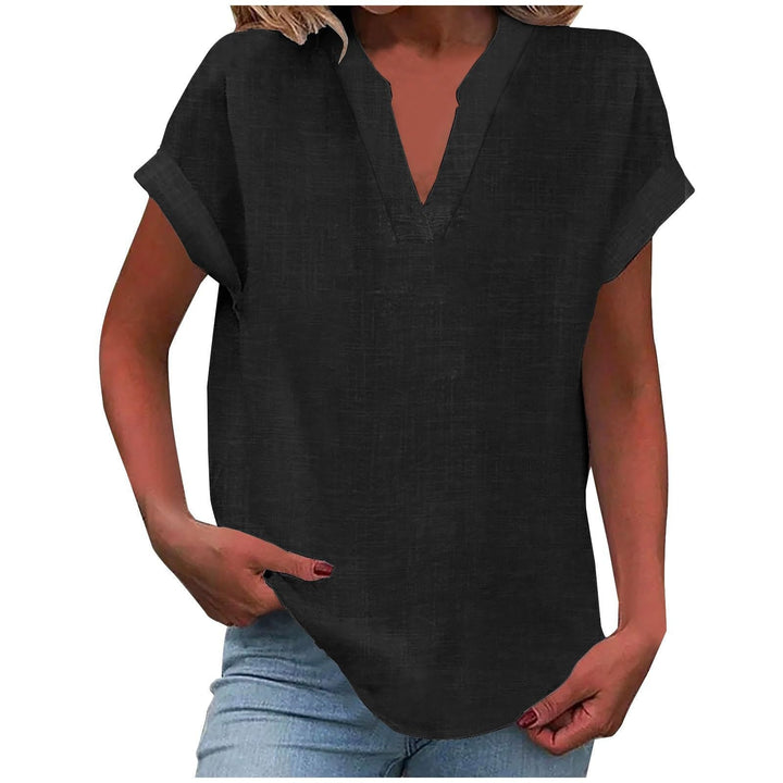 Eva | Camiseta de Lino Mujer Cuello V Manga Corta Corte Relajado